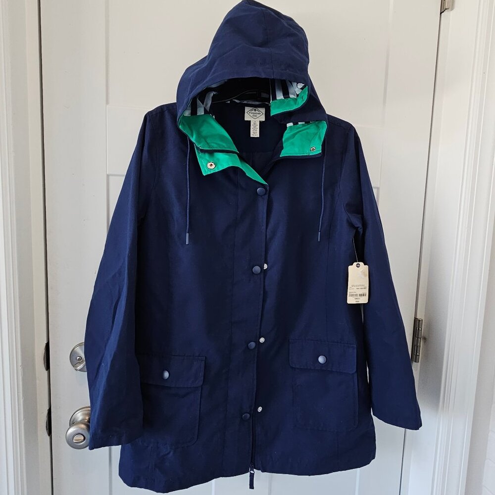 Ladies Saint Johns Bay Andorak Jacket w/ Hood Navy Size Small NWT